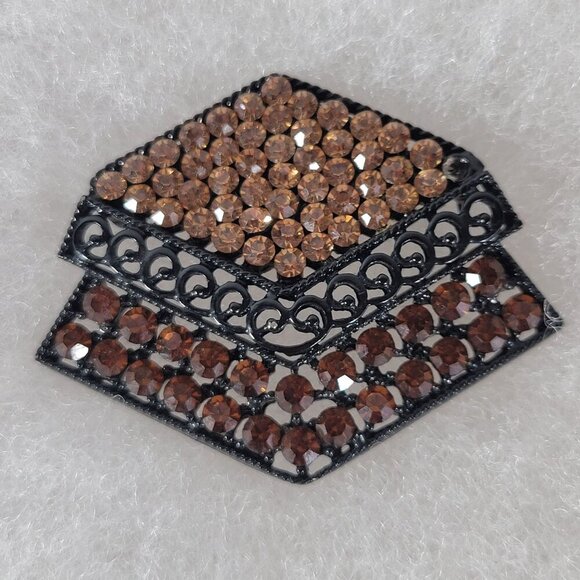 Vintage Black Metallic Brown Rhinestones Geometric Art Deco Classic Brooch - Picture 1 of 5